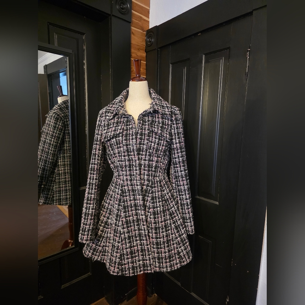 Laundry By Shelli Segal Black and White Tweed Coat